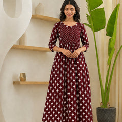 Women's Floral & Zigzag Anarkali Maternity Feeding Dress