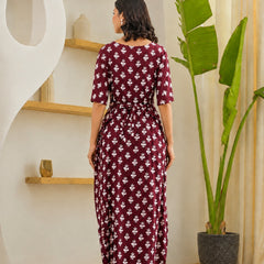 Women's Floral & Zigzag Anarkali Maternity Feeding Dress