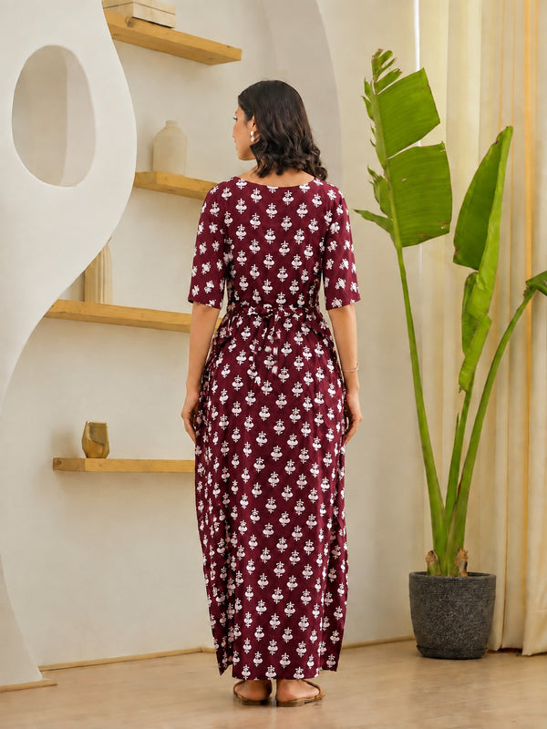 Women's Floral & Zigzag Anarkali Maternity Feeding Dress