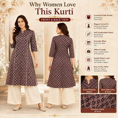 Women's Coffee Floral Print Cotton A-Line Kurta