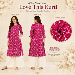 Women's Pink Floral Print Cotton A-Line Kurta