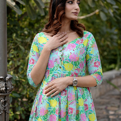 Women's Cotton Multicolor Floral Maternity Feeding Dress with Zipper