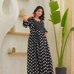 Women's Floral & Zigzag Anarkali Maternity Feeding Dress