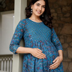 Women's Cotton Floral Maternity Feeding Dress with Zipper