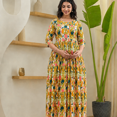 Abstract Print Nursing Dress with Zipper
