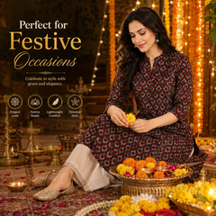 Women's Maroon Floral Print Cotton A-Line Kurta