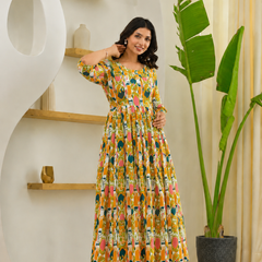 Abstract Print Nursing Dress with Zipper