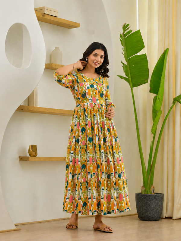 Abstract Print Nursing Dress with Zipper