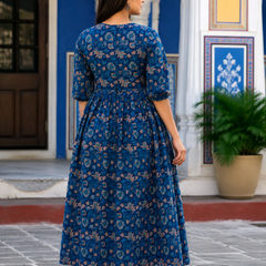 Women's Cotton Floral Maternity Feeding Dress with Zipper