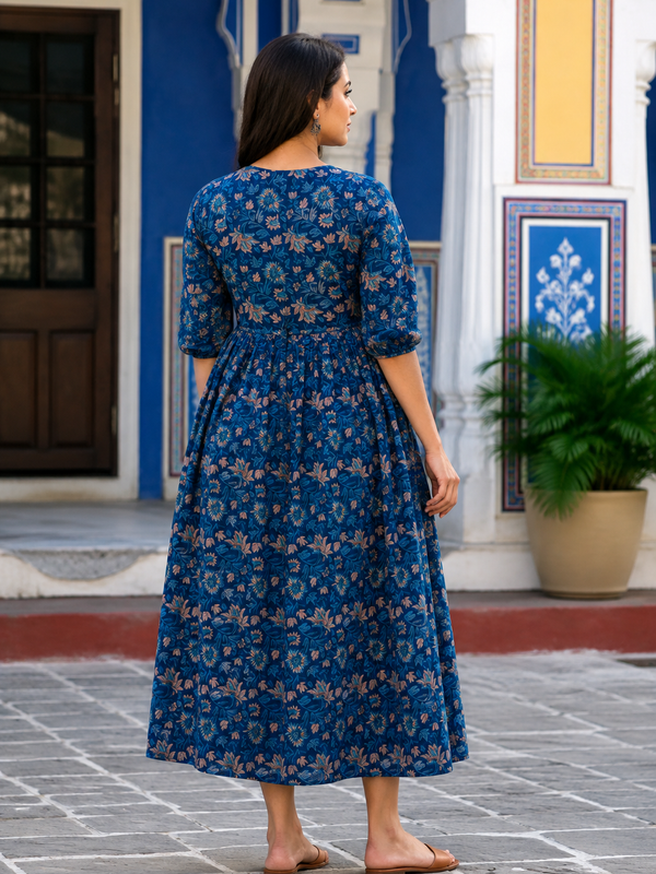 Women's Cotton Floral Maternity Feeding Dress with Zipper