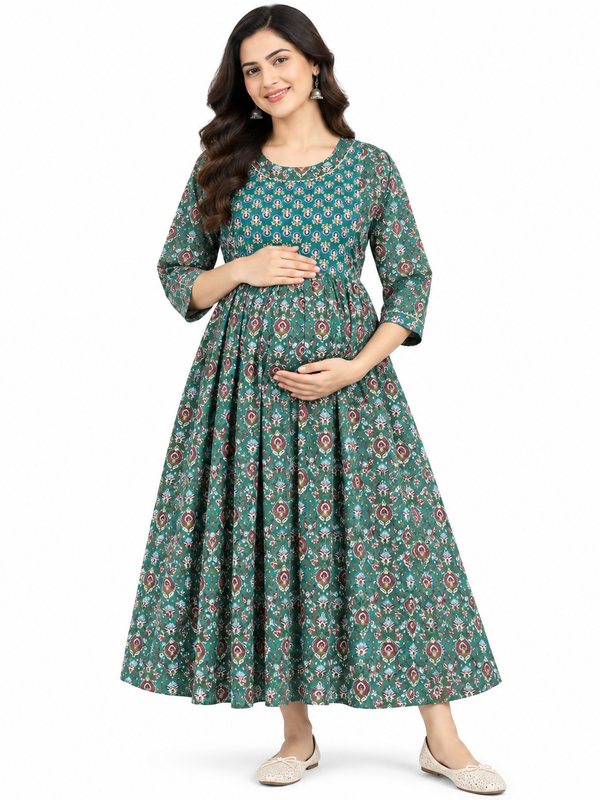 Women’s Teal Green Ethnic Maxi Dress