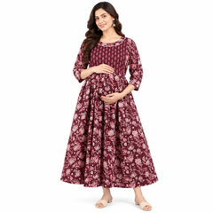 Women’s Maroon Ethnic Floral Print Maternity